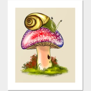 Snail chillin on a Mushroom. Posters and Art